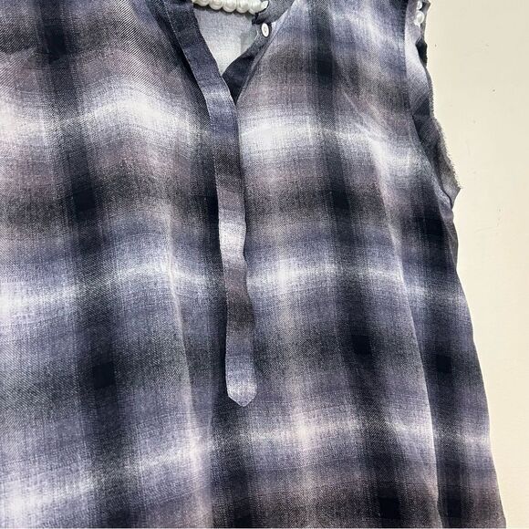 Rebecca Taylor Plaid Gray & White Silk Placket Top SIZE 0 - Picture 3 of 7